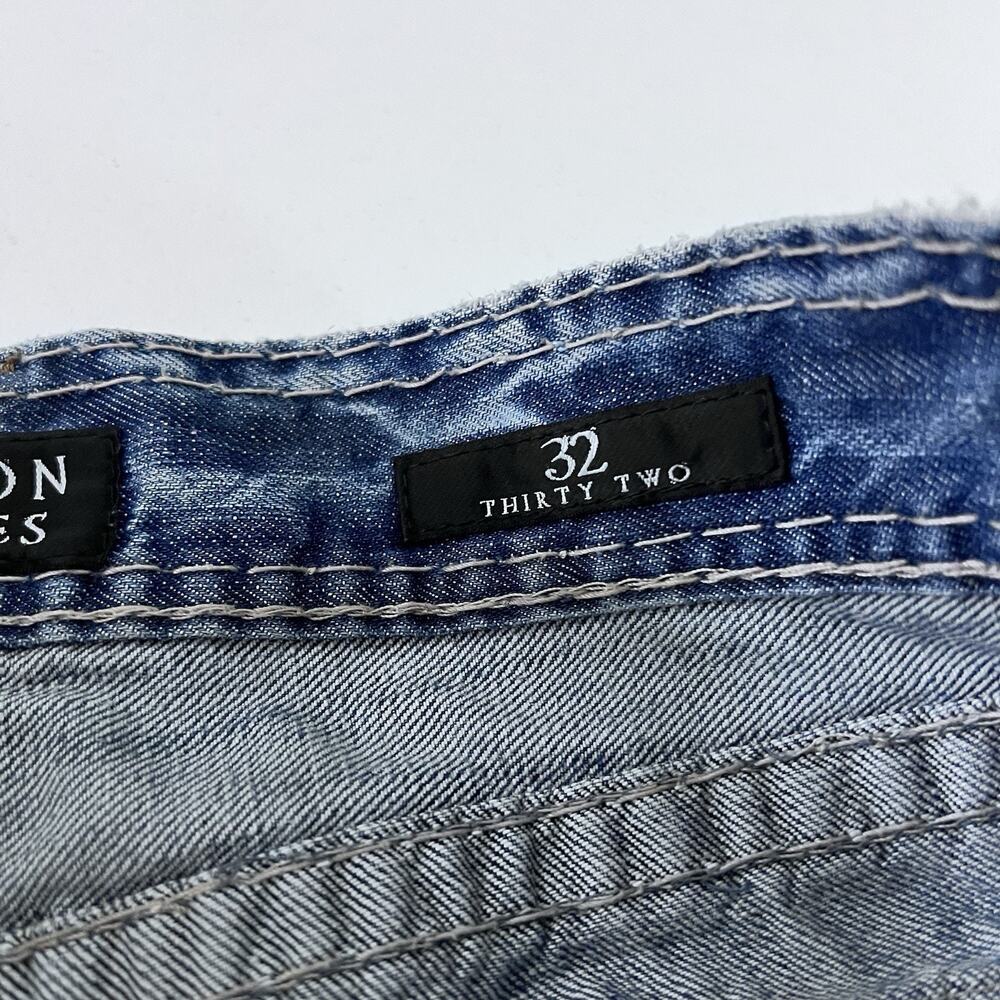 Affliction Mens Jeans Cooper 32 Long Relaxed Boot Cross Patches Blue Wash Y2K LA - Picture 14 of 14